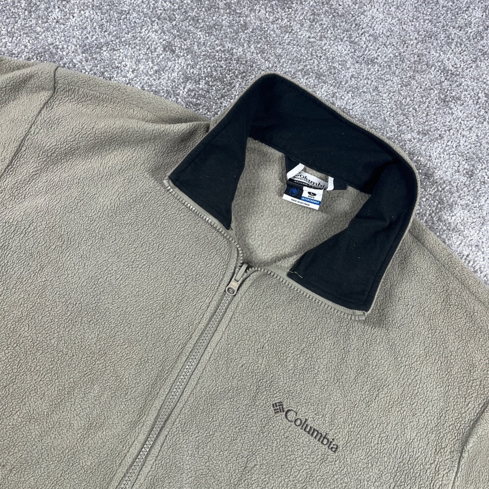 Columbia Jacket Mens Large Fleece Full Zip Up Outdoor Hiking Two Tone Tan Brown